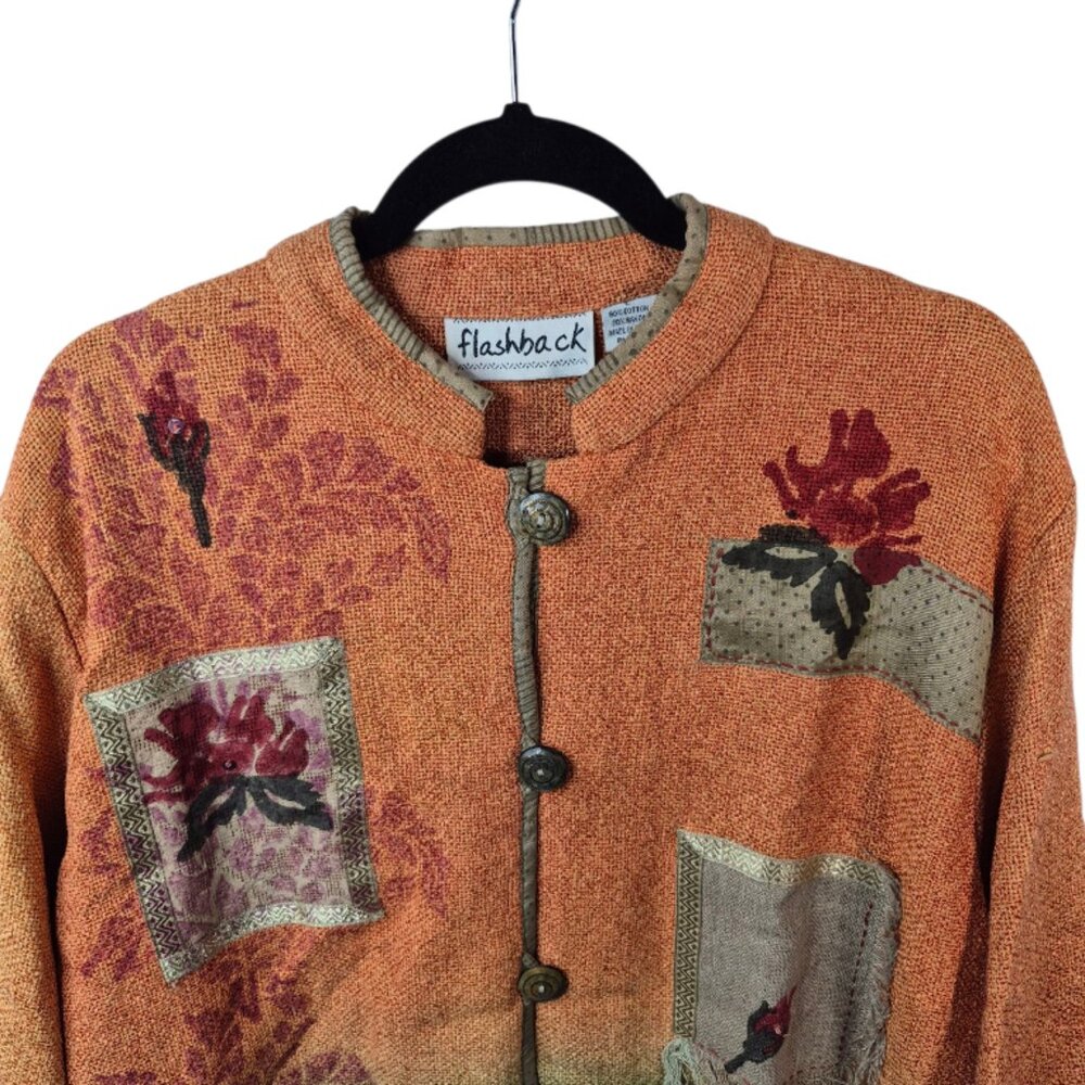 Flashback Jacket Womens Large Tapestry Patchwork Button Front Grannycore Retro
